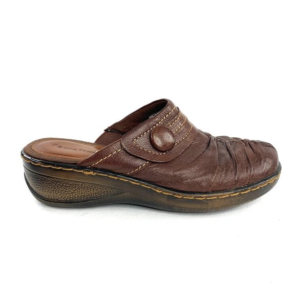 BareTraps Poetta Women Size 9.5 Brown Leather Mule Clog Shoe Comfort Ruched - Picture 1 of 8